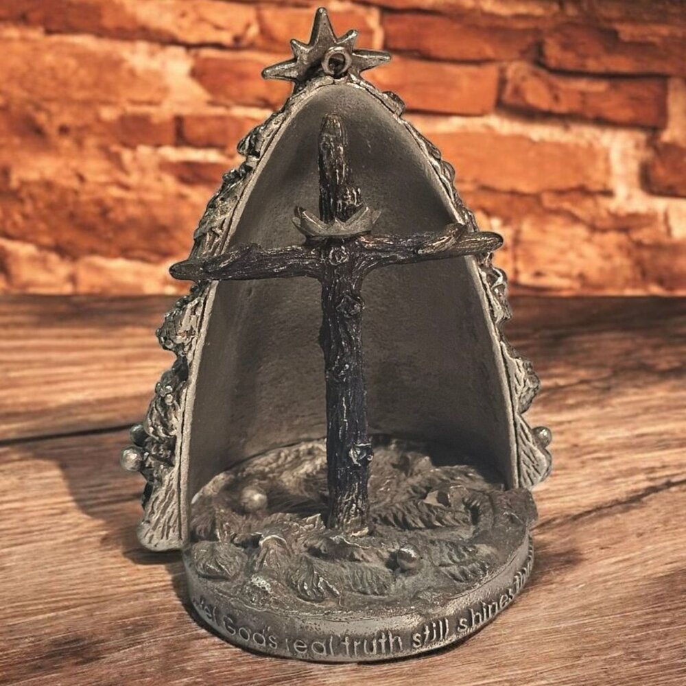 Vintage 2002 Dayspring Pewter "Tree & Crown" Easter / Christmas Jesus Cross